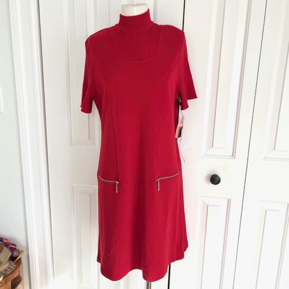 Nina Charles For Kasper ASL Red Vintage Mod Design Knit Dress NWT